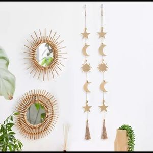 New Set of 2  sun and moon wooden Wall Hanging Boho Home Decoration